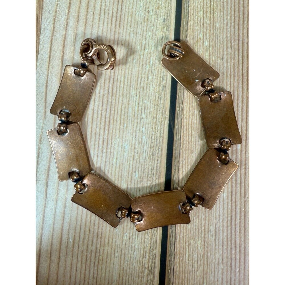 Vintage Southwestern Native American Copper Tribal Panel Link Bracelet - Picture 5 of 9